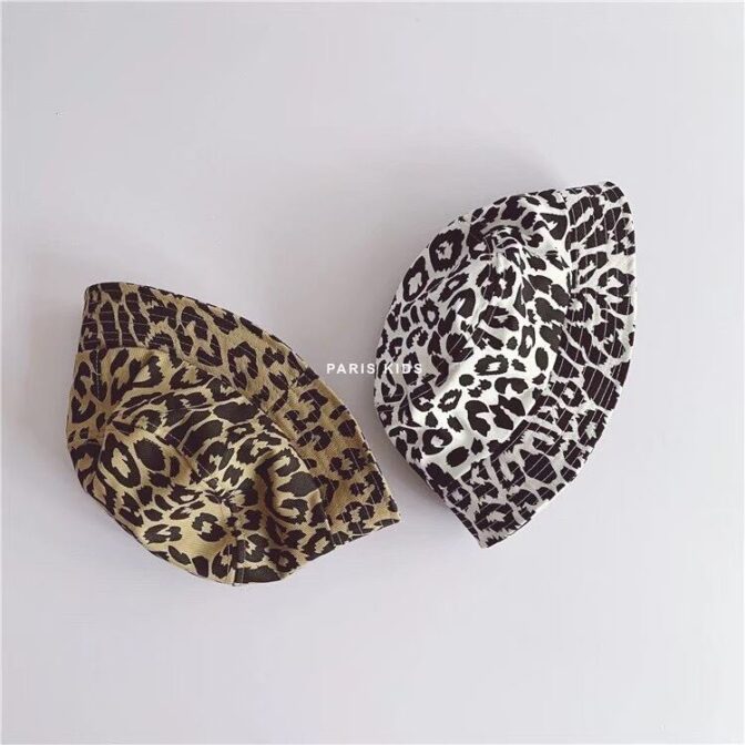 アニマルバケハ　キッズ帽子　ホワイト　白　ブラウン　レオパード柄　ヒョウ柄　帽子　子供用