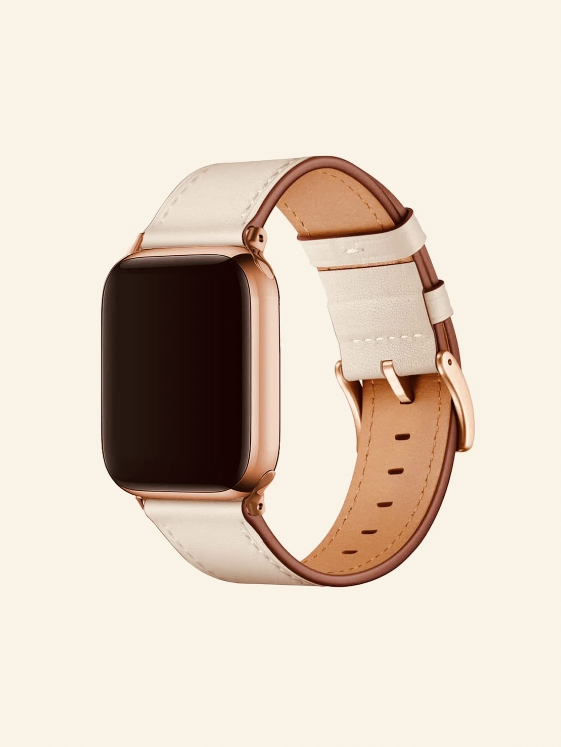 Apple Watch フェイクレザー バンド ベージュ+ローズゴールド - レザー