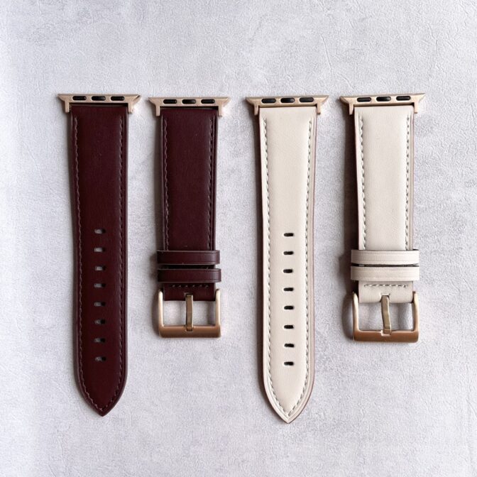 アップルウォッチバンド　ピンクベージュ　アイボリー　ブラウン　茶色　革　写真