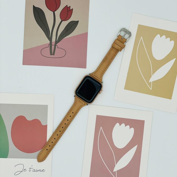 アップルウォッチ　バンド　細身　ナチュラルブラウン