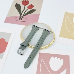 アップルウォッチ　細身レザーバンド　ストーングレー