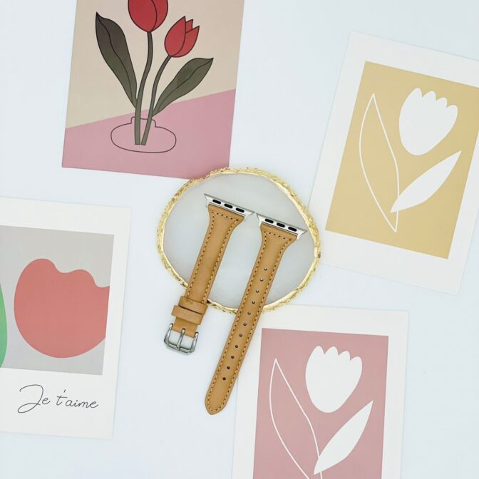 アップルウォッチ　バンド　細身　ナチュラルブラウン